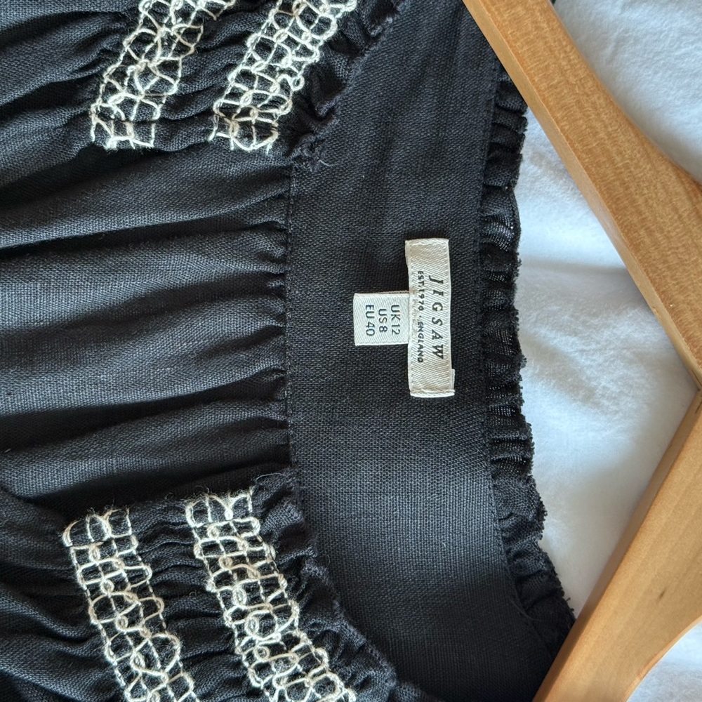 Jigsaw Black Crochet Trim Long Sleeve Blouse Size EU40/UK12/US8 Boho